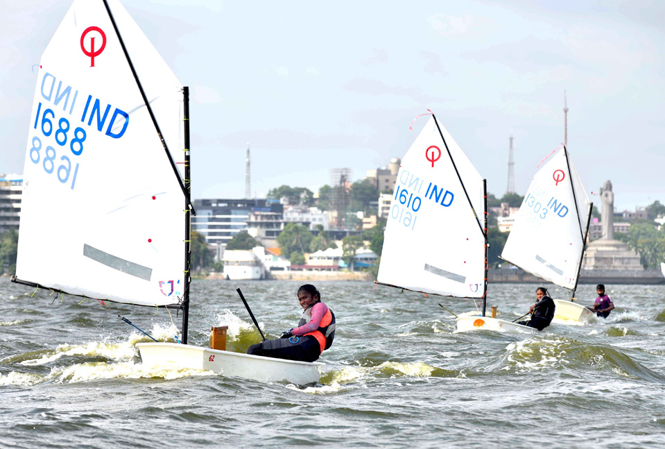 Jhansi Priya Laveti of Hyderabad is in the lead at the Monsoon Regatta National Ranking Championship