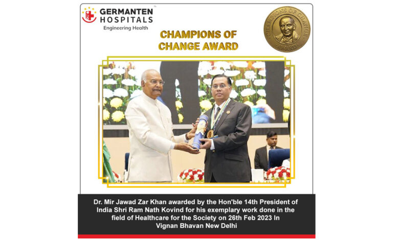 Dr. Mir Jawad Zar Khan awarded by the Hon'ble 14th President of India Shri Ram Nath Kovind for his exemplary work done in the field of healthcare for the society on 26th Feb 2023